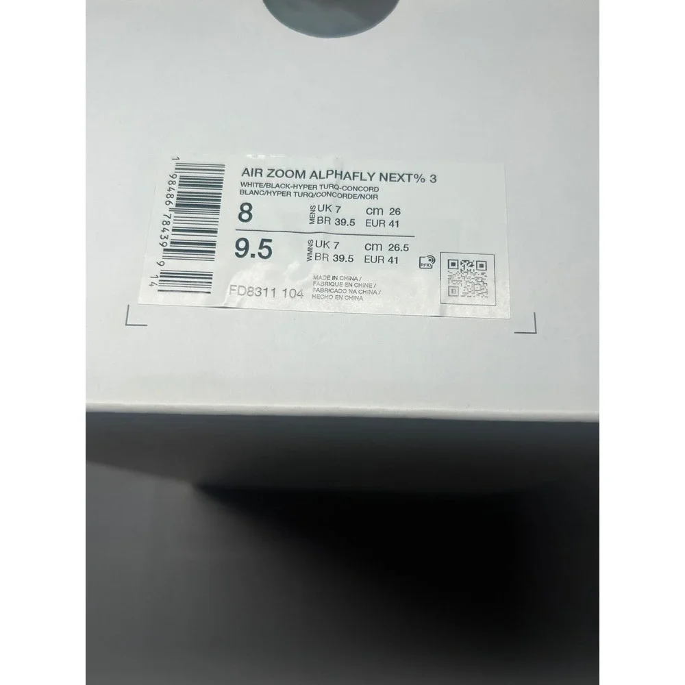 Nike Air Zoom Alphafly Next% 3 Neo Turquoise Size 8 Men FD8311 104 New/No‎ Lid